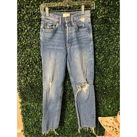 Boyish Jeans 24 The Tommy Stretch High Rise Straight Distressed Button Fly - Picture 1 of 6